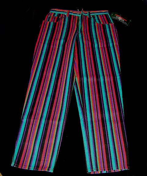 MENS UNWORN funky 1980's VERTICAL STRIPE multicolor BAGGY JEANS 32