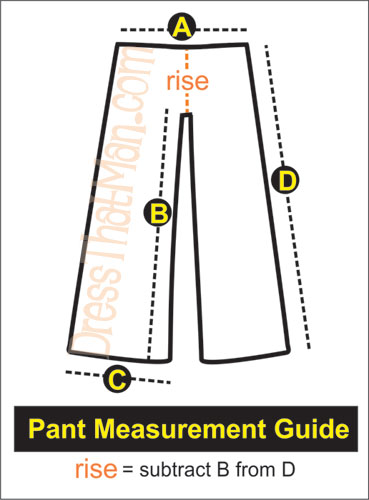 Pants Size Chart Length Width