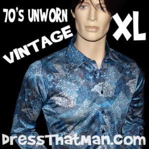 70s blue big collar shirt