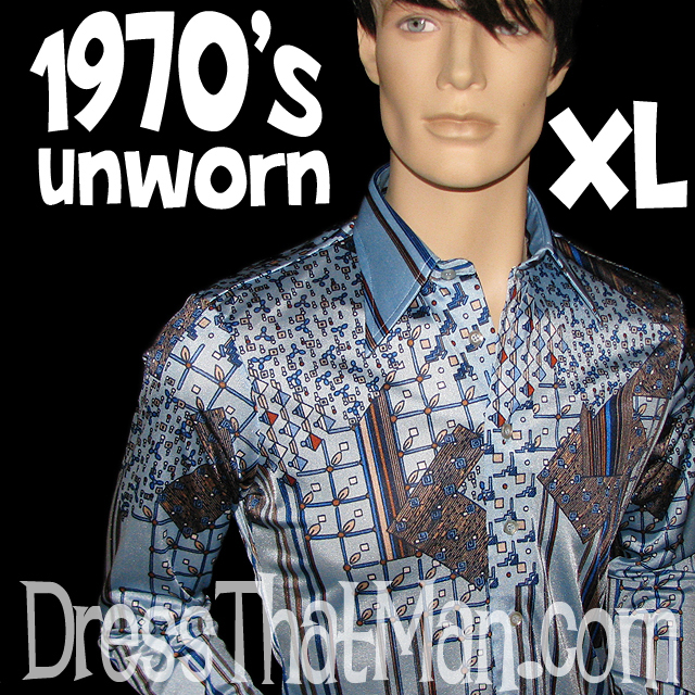 70s Designer vintage disco shirt mens XL SNUG | DressThatMan