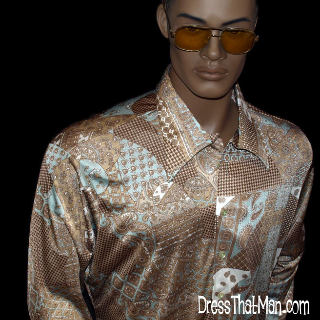 70s CLASSY PAISLEY vintage mens disco shirt BIG XL | DressThatMan