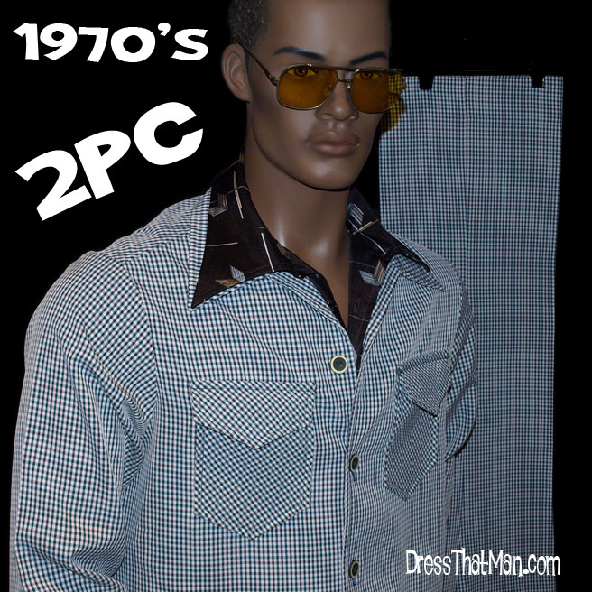 70s Textured vintage Leisure suit mens 40S 35W | DressThatMan