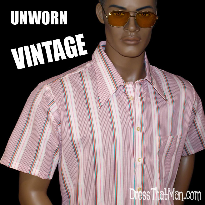 70s RETRO UNWORN fitted dress shirt mens SNUG XL | DressThatMan