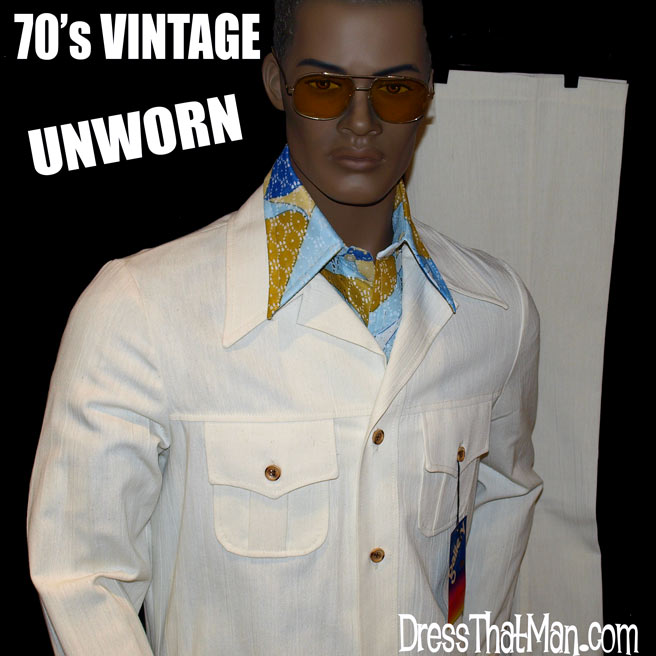 70s Pristine vintage Linen Bell bottom disco suit mens 42L 35W