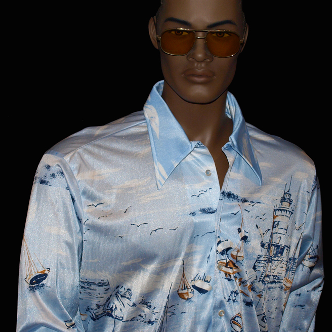 70s Boogie in Blue mens CLASSY vintage disco shirt XL UNWORN | DressThatMan